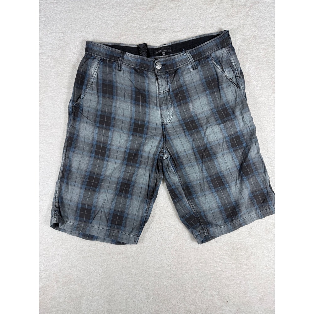 Affliction Shorts Men 36 Blue Plaid‎ Black Premium Y2K Grunge Skater MMA